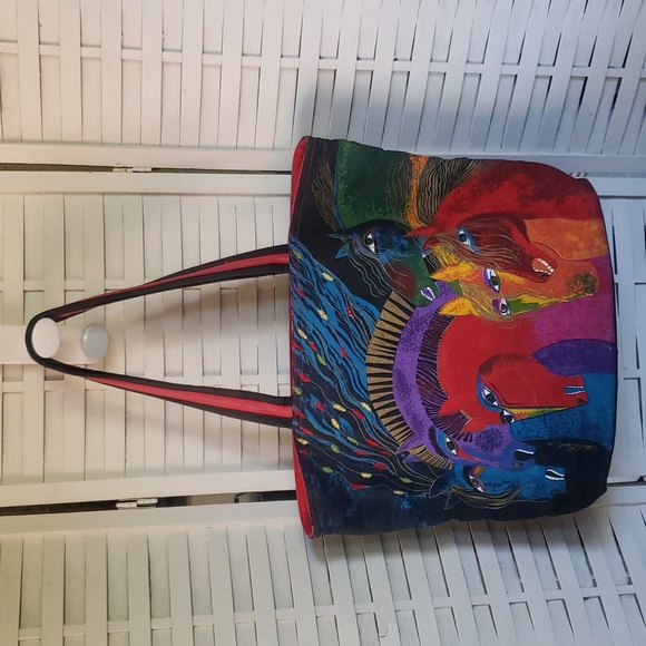 Lauren Burch horse lover multicolor canvas tote bag - Picture 1 of 6